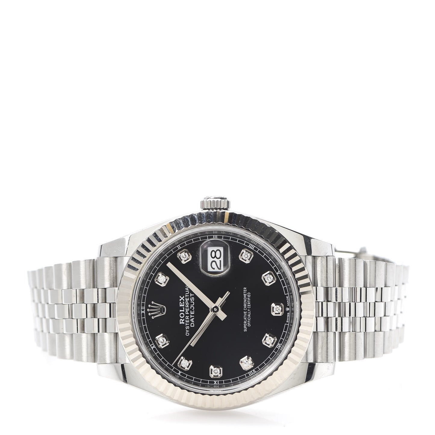 Stainless Steel 18K White Gold Diamond 41mm Oyster Perpetual Datejust Watch Dark Rhodium 126334