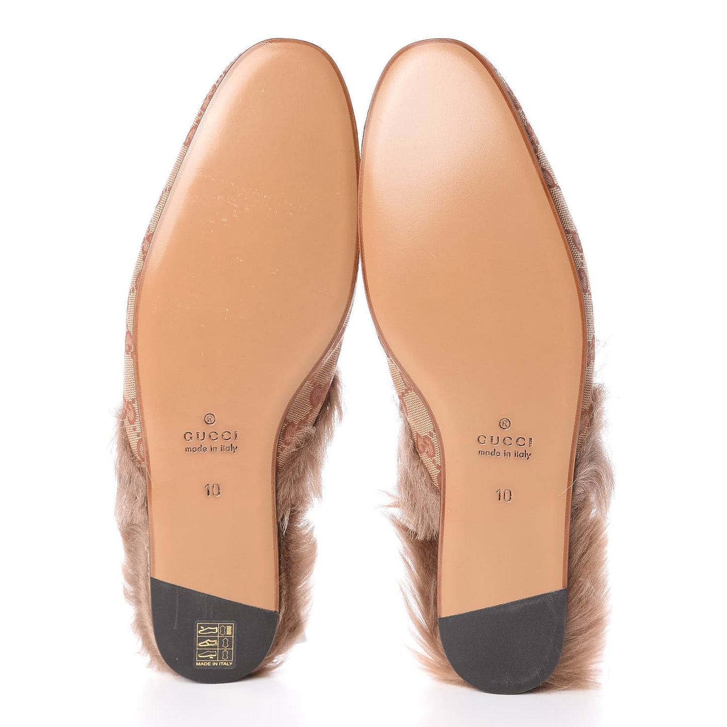 GG Monogram Fur Mens Princetown Slippers 10 Beige Ruggine Rust