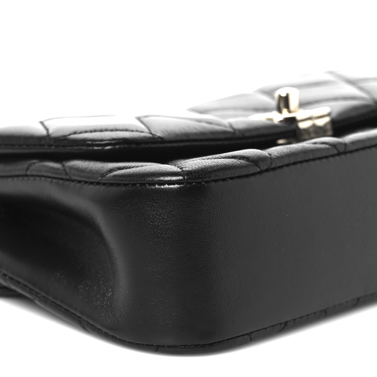 Lambskin Quilted Rectangular Phone Holder Clutch With Chain Black