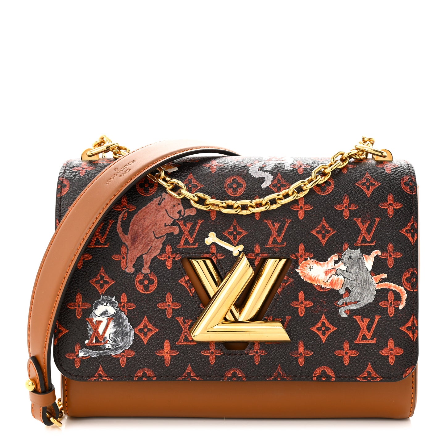 Calfskin Catogram Twist Shoulder Bag MM Marron