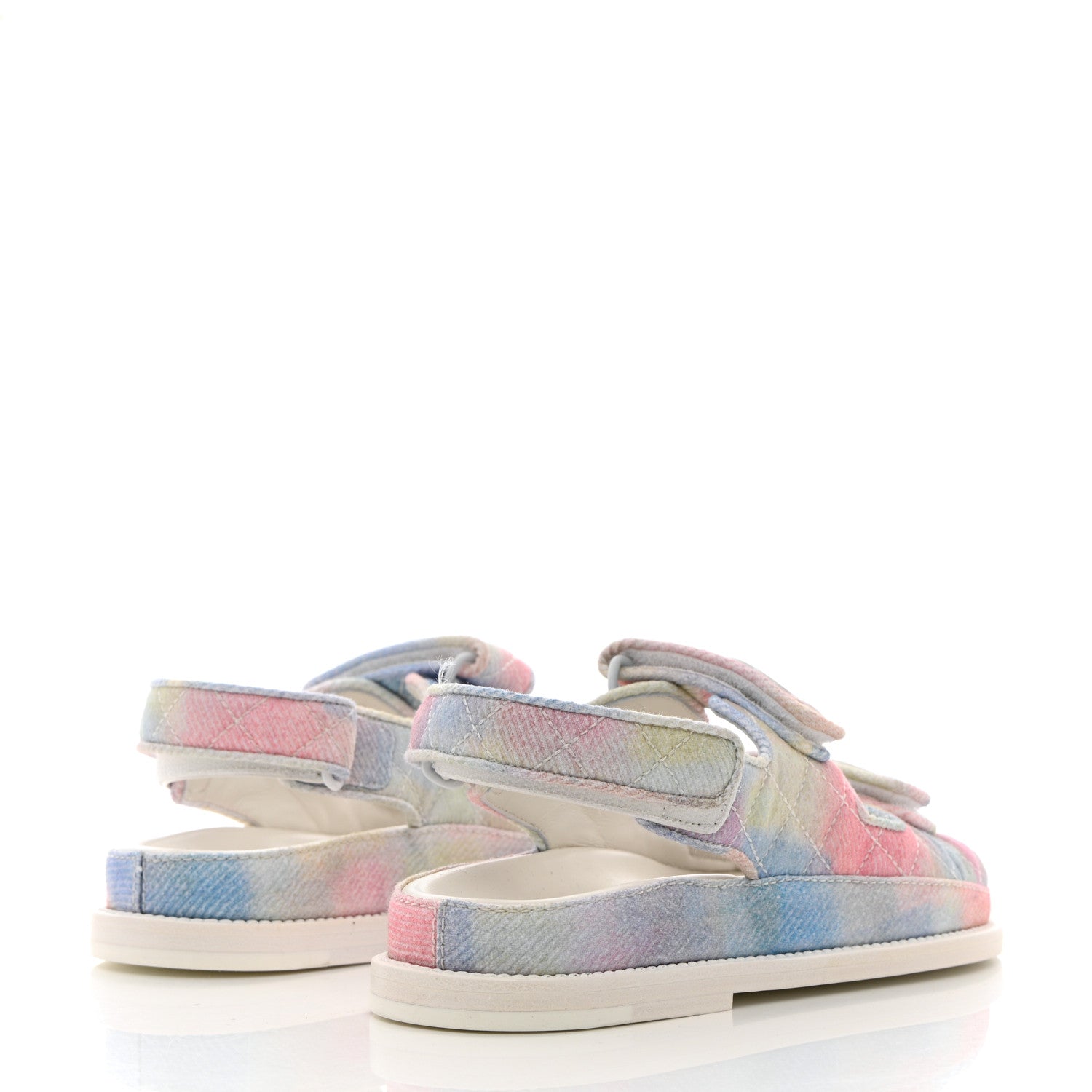 Chanel Printed Fabric Quilted Dad Sandals 35 Green Pink Blue 4 of 12