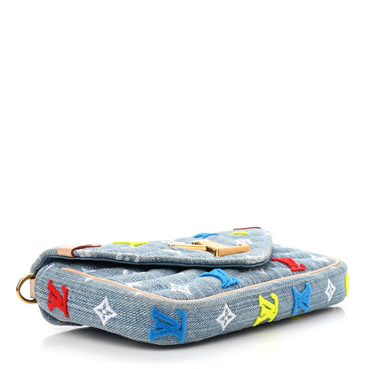 Louis Vuitton Embroidered Monogram Denim New Wave Chain Pochette Blue 4 of 13