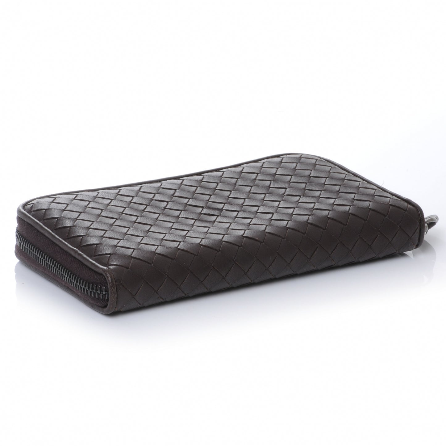 Nappa Intrecciato Zip Around Wallet Ebano