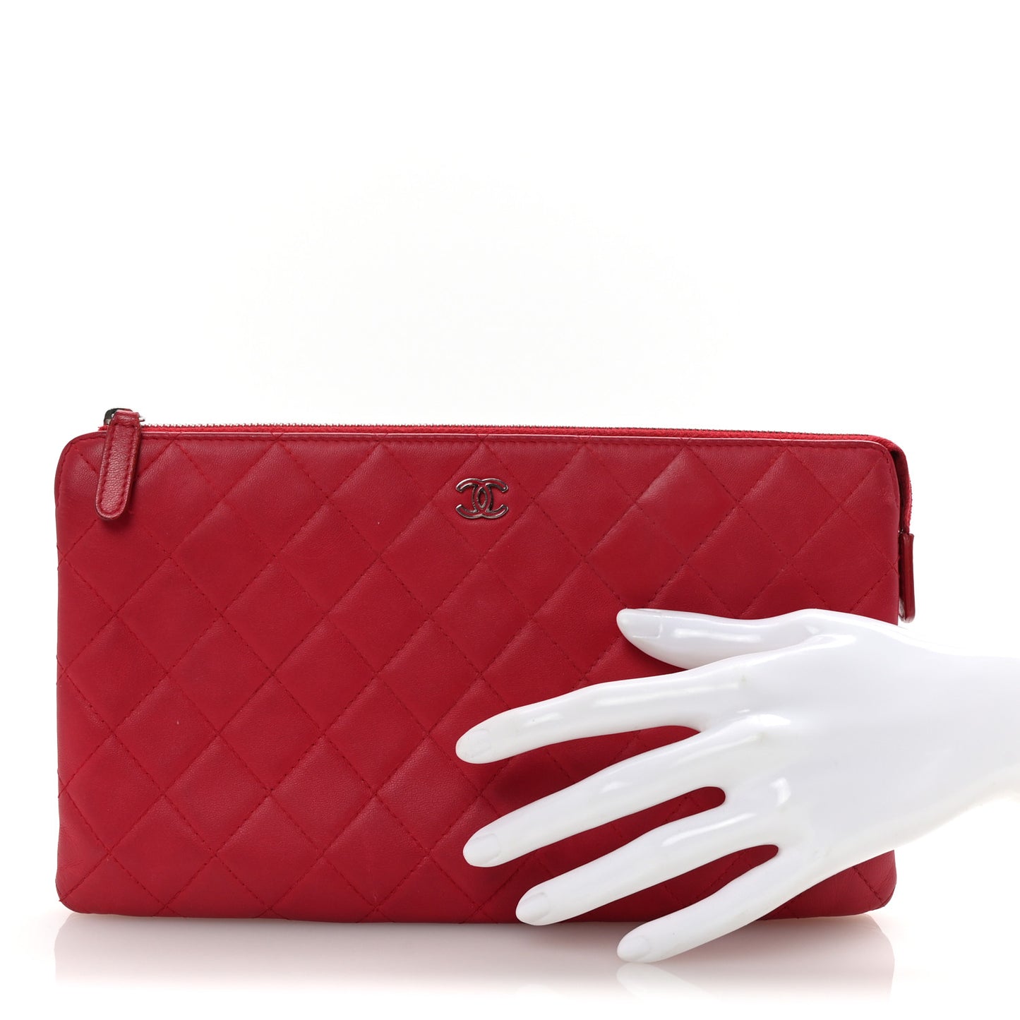 Lambskin Quilted Large Zipped Clutch Dark Pink