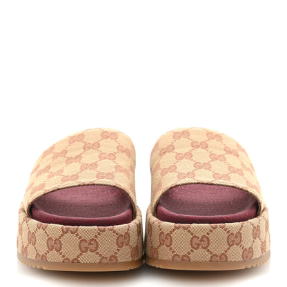 Gucci Canvas GG Monogram Angelina Platform Slide Sandals 40 Beige Ruggine 3 of 9