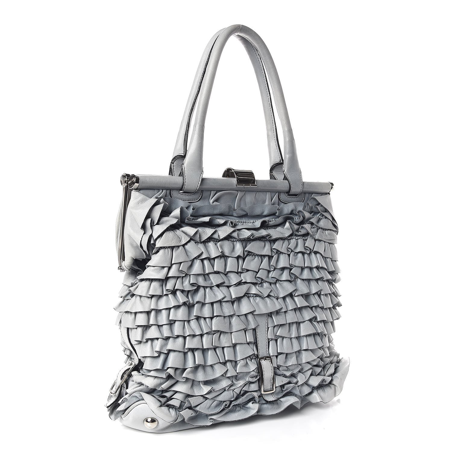 Valentino Garavani Lambskin Ruffle Tote Blue 3 of 14