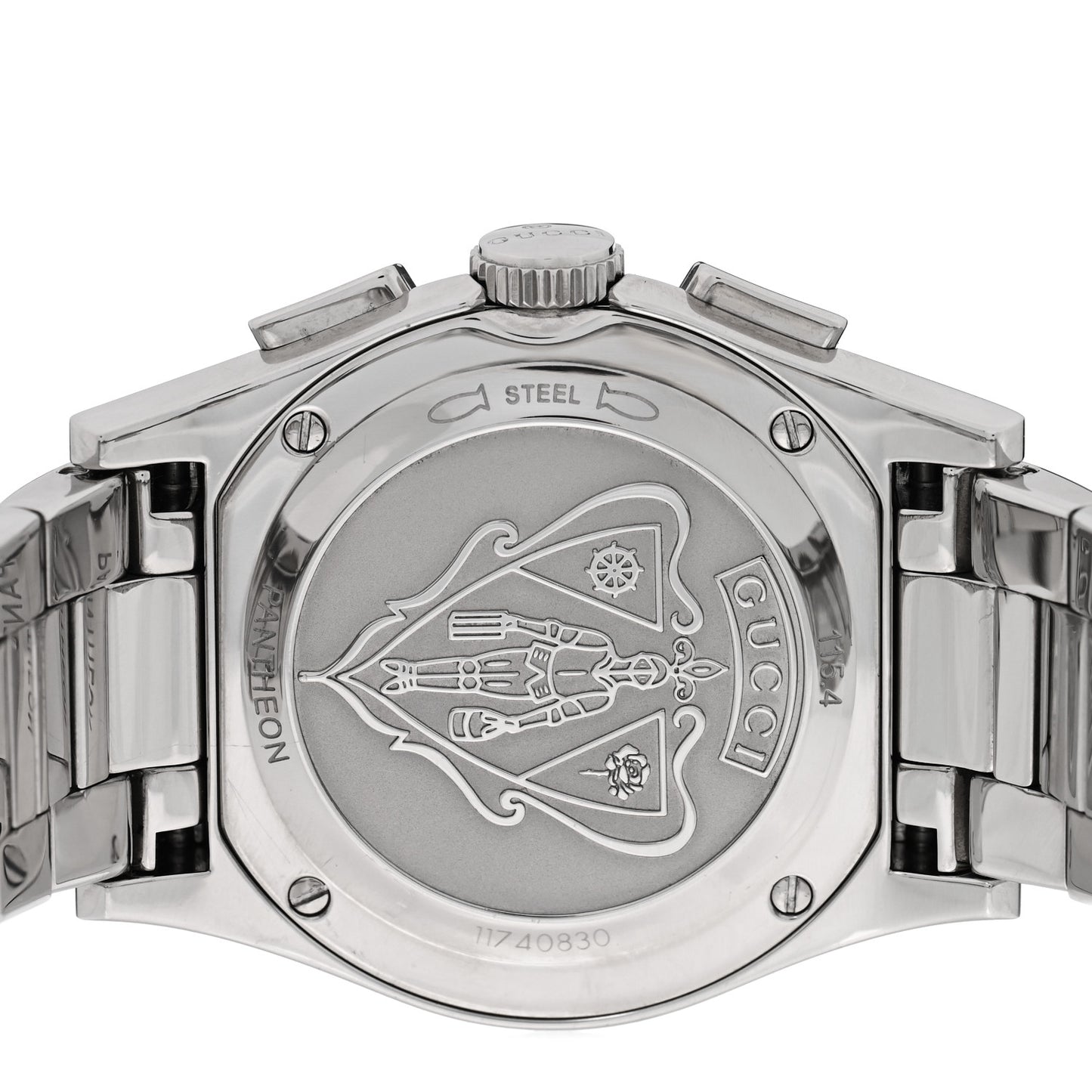 Stainless Steel Diamond Bezel Black Mother of Pearl 34mm Pantheon Chronograph Quartz Watch