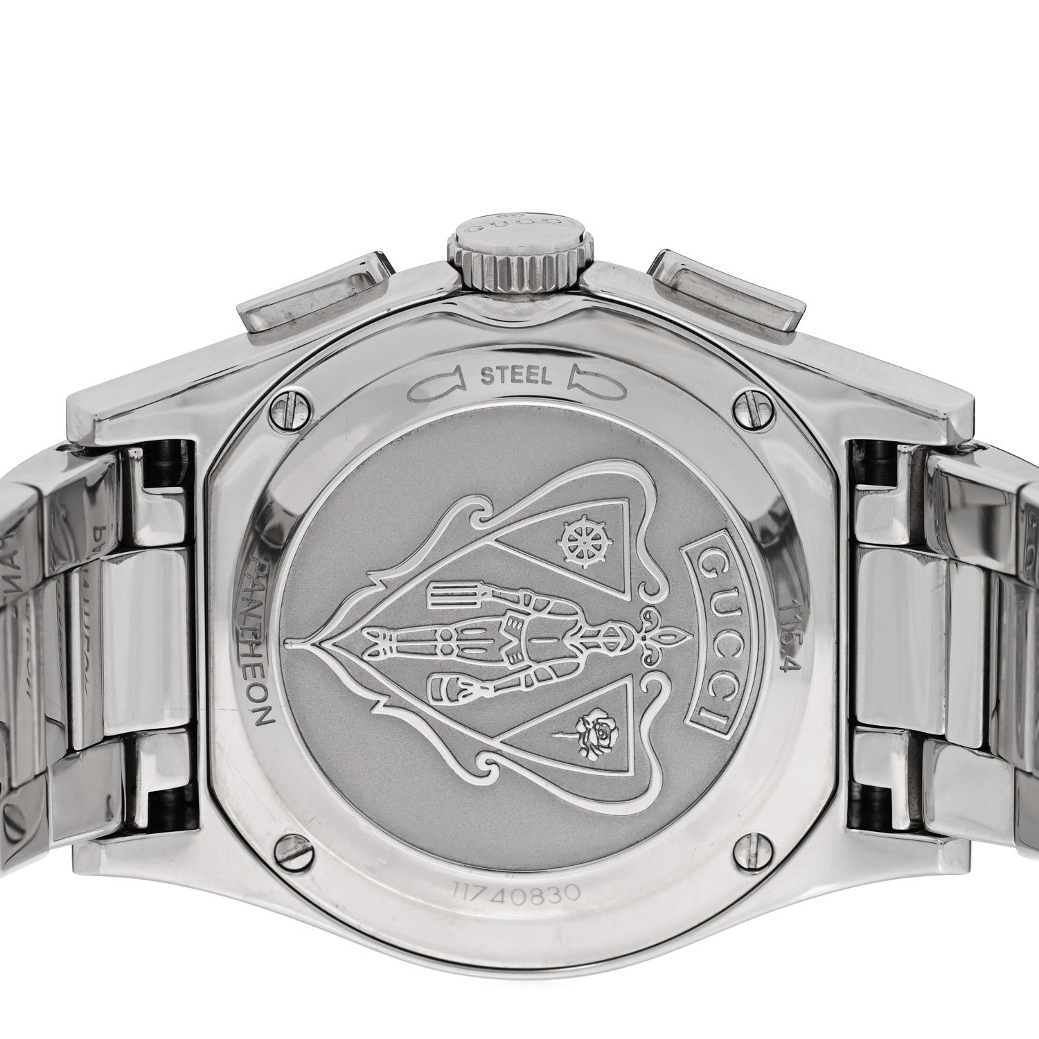 Gucci Stainless Steel Diamond Bezel Black Mother of Pearl 34mm Pantheon Chronograph Quartz Watch 4 of 4