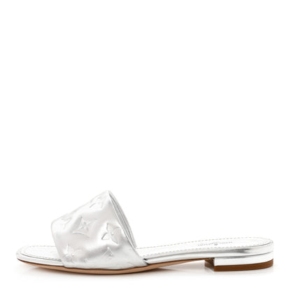 Louis Vuitton Metallic Lambskin Embossed Monogram Revival Flat Mules 37.5 Silver 1 of 11