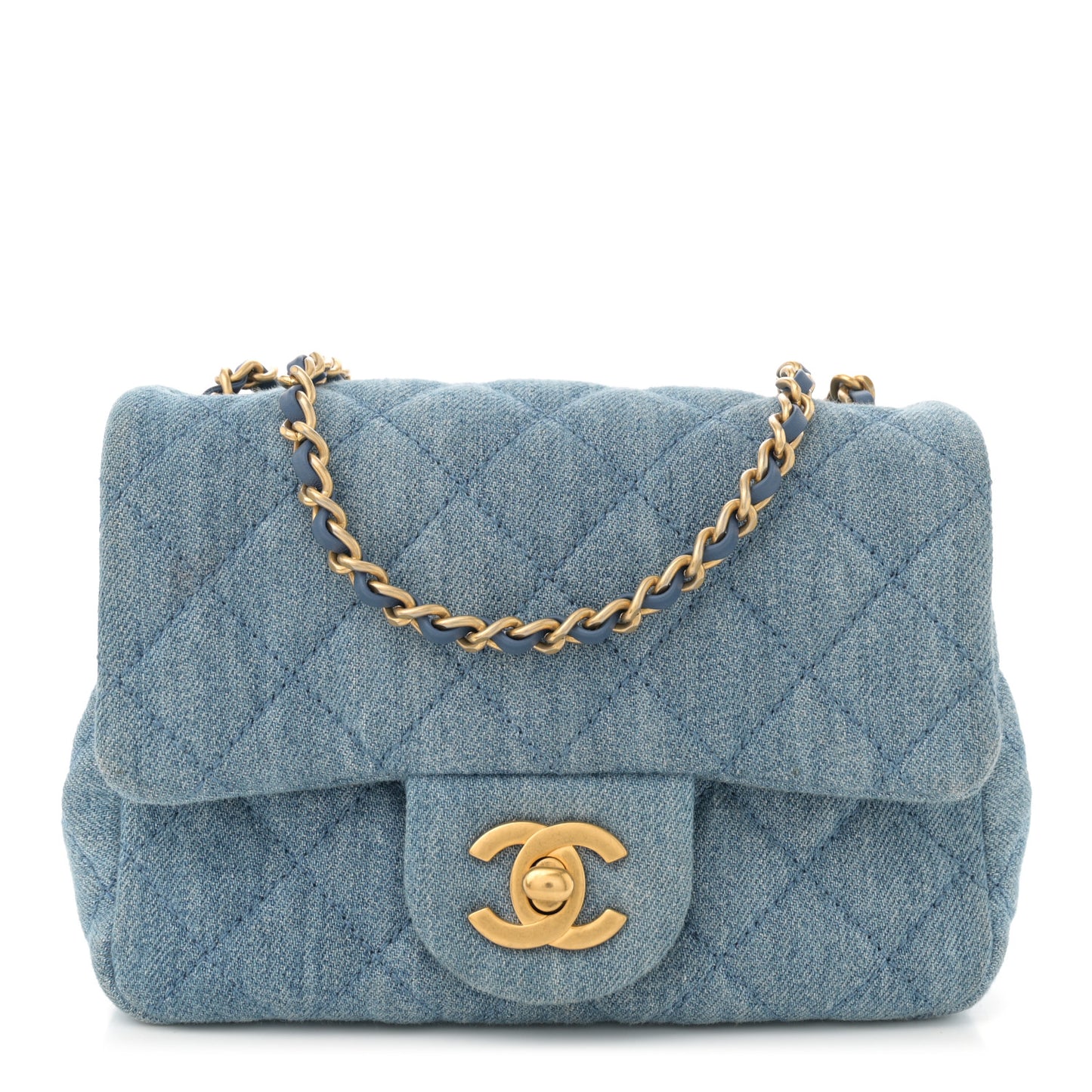 Denim Quilted Mini Pearl Crush Flap Blue