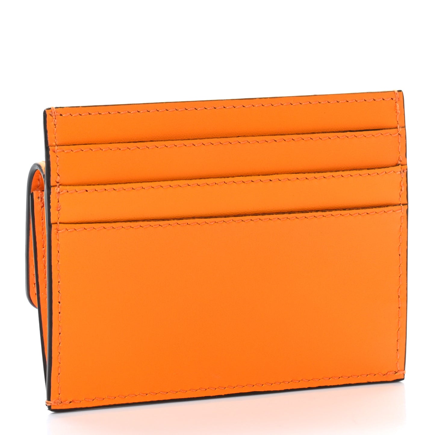 Vitello King Tamponato Logo Embossed Fold Over Card Holder Wallet Clementine