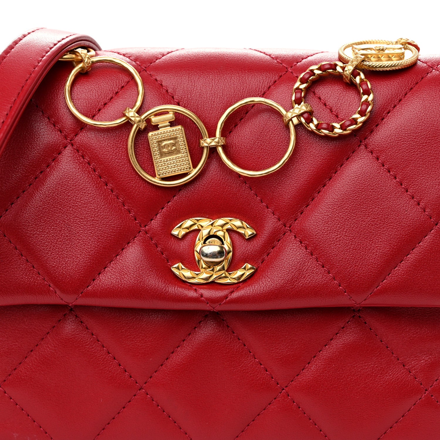 Chanel Calfskin Quilted Mini Charms Flap Red 8 of 10