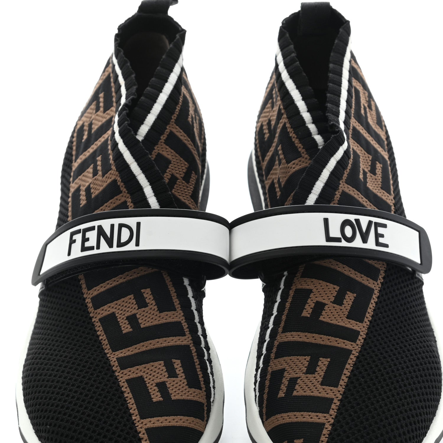 Fendi Stretch Yarn FF Stiff Band Rockoko Sneakers 40 Black White Tobacco 7 of 8