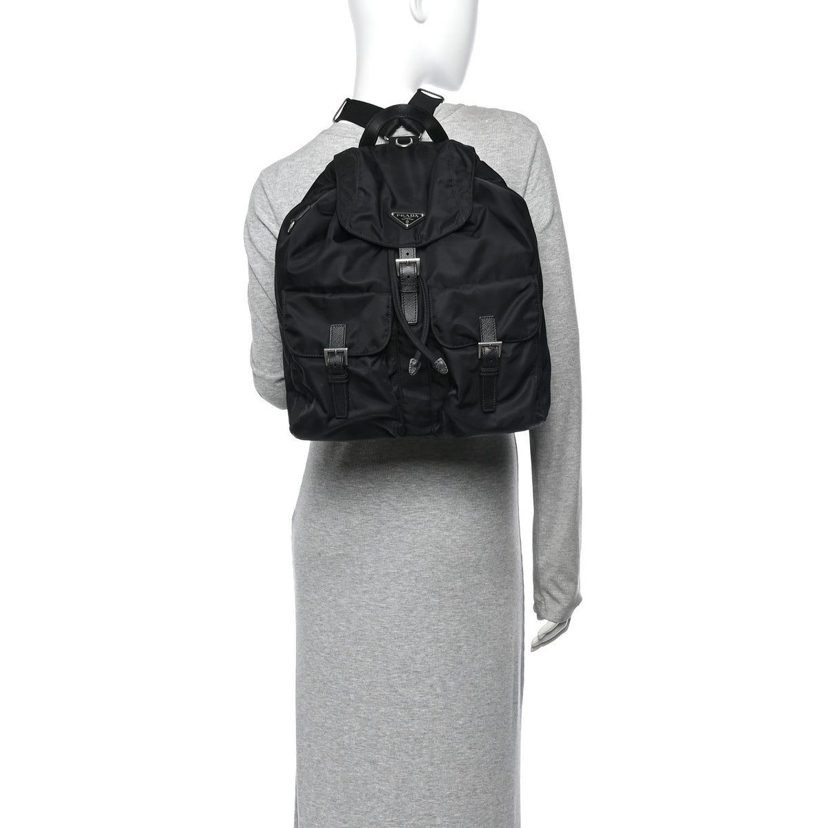 Re-Nylon Saffiano Medium Backpack Black