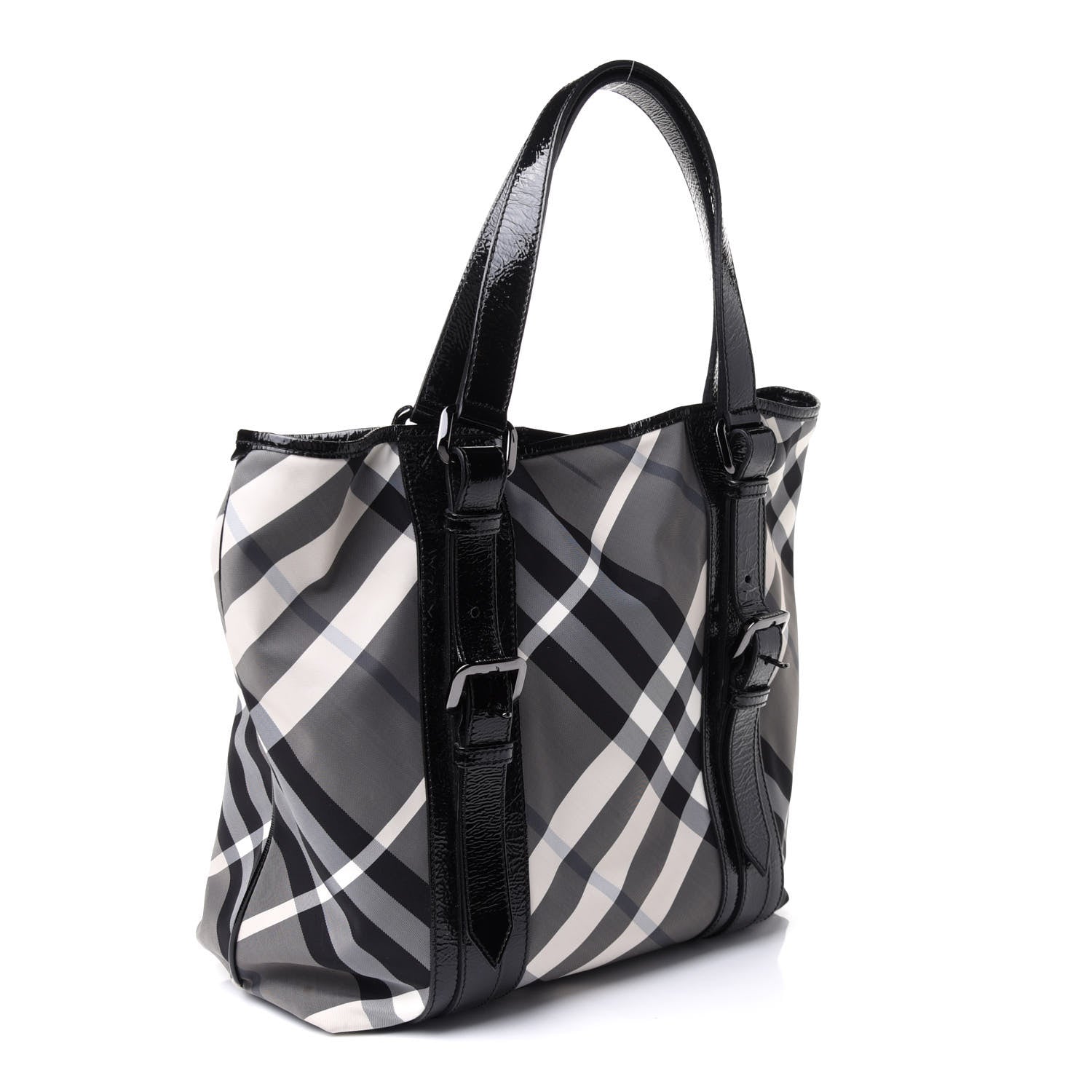 Burberry Patent Trim Smoked Check Tote Black 4 of 12