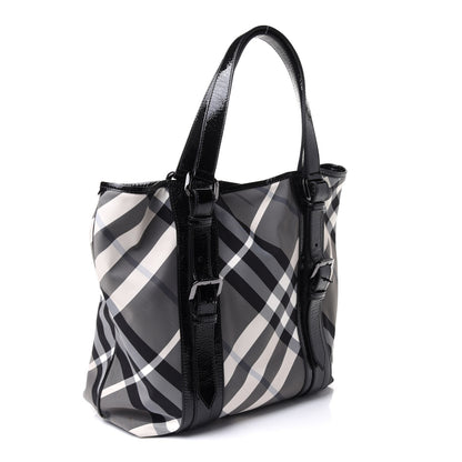 Burberry Patent Trim Smoked Check Tote Black 4 of 12