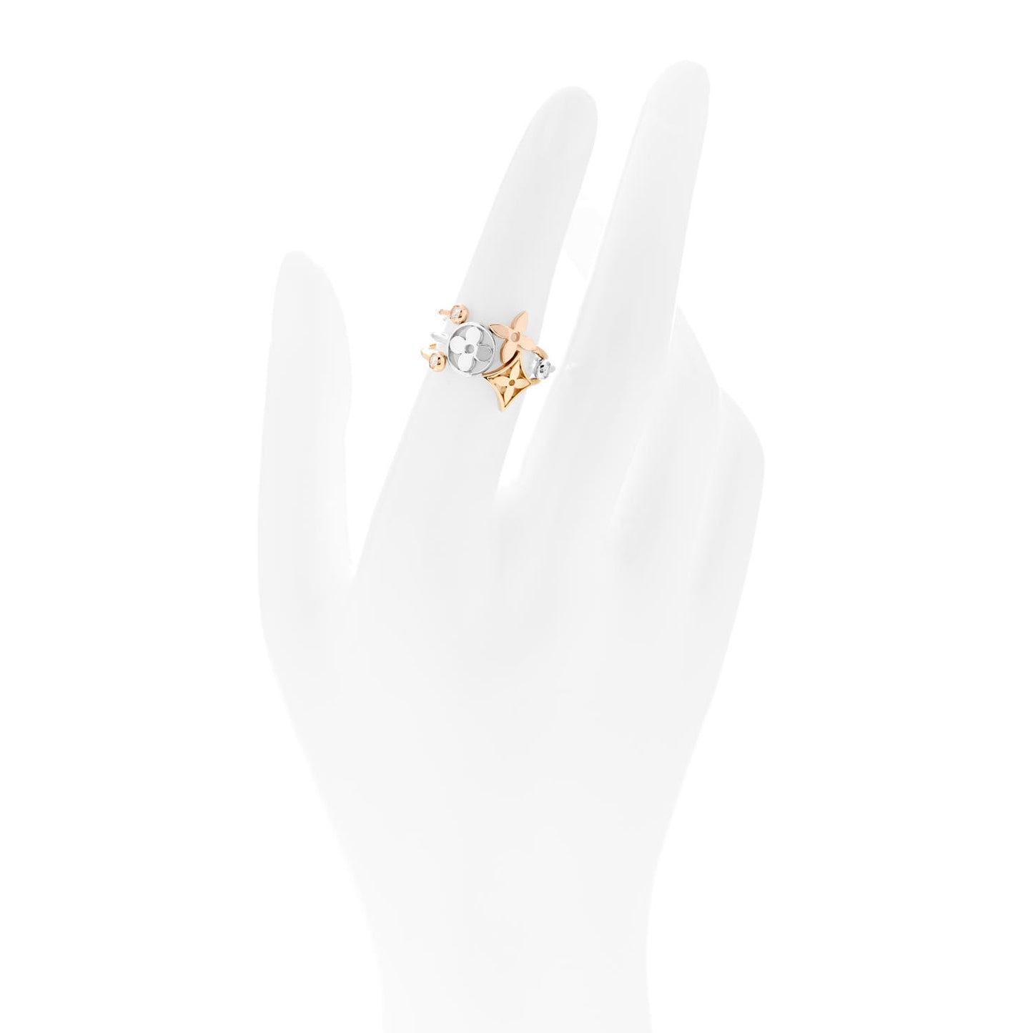 18K Yellow Pink White Gold Diamond Idylle Blossom Ring 3 Set 50 5.25