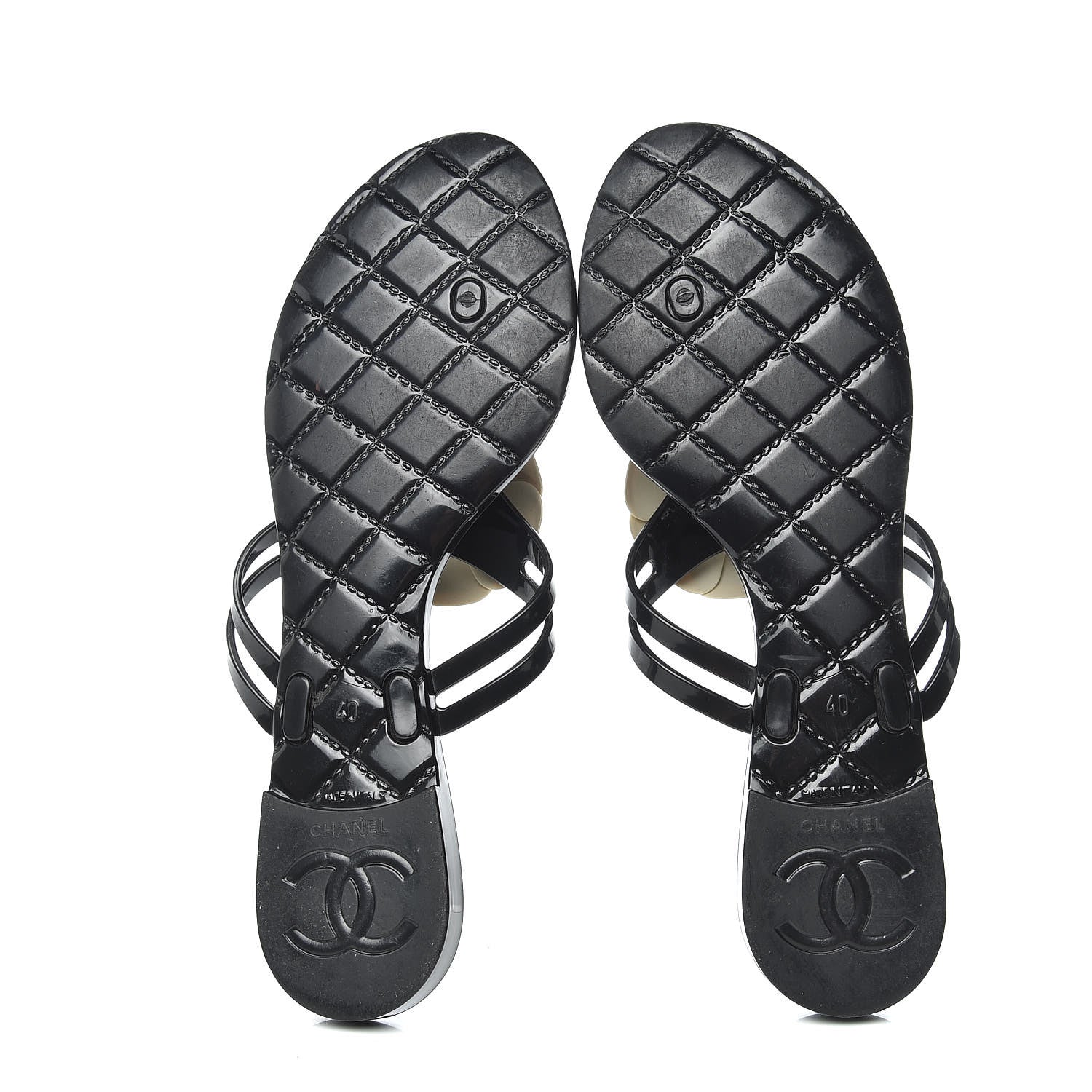 Chanel Jelly Camellia Thong Sandals 40 Black Ivory 7 of 16