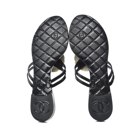Chanel Jelly Camellia Thong Sandals 40 Black Ivory 7 of 16
