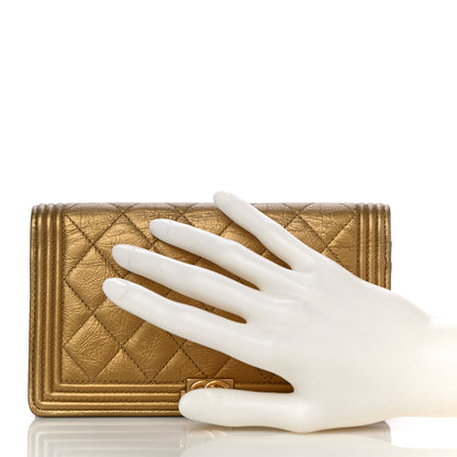 Chanel Metallic Aged Calfskin Quilted Boy Yen Wallet Gold 2 of 16