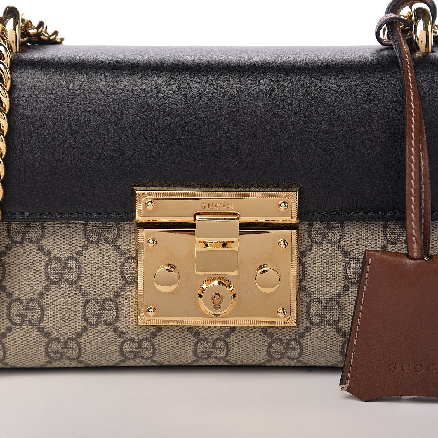 Gucci GG Supreme Monogram Calfskin Small Padlock Shoulder Bag Beige Black Cuir 9 of 11