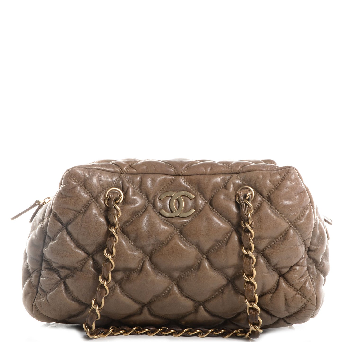 Lambskin Bubble Quilt Bowler Dark Beige