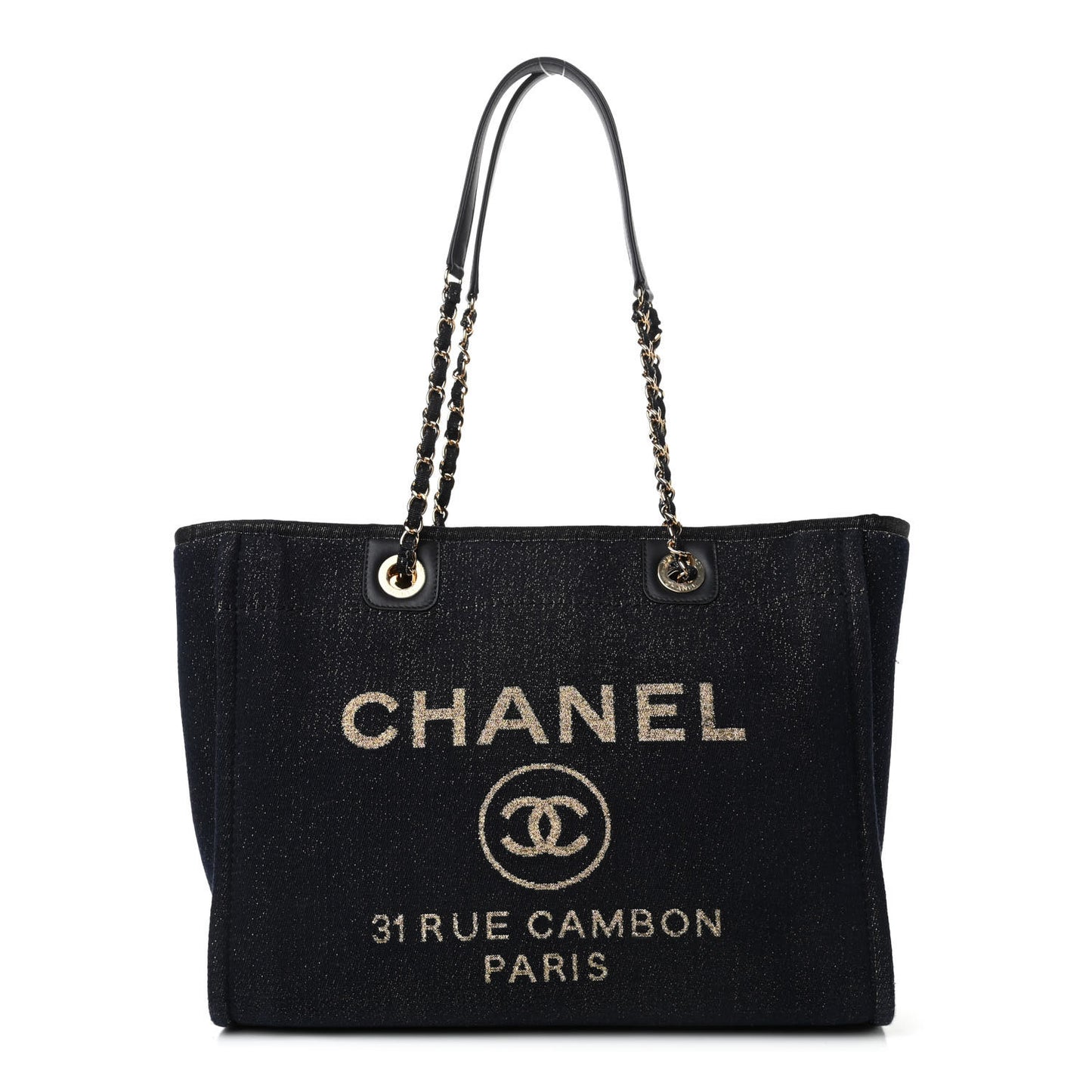 Lurex Canvas Small Deauville Tote Navy Blue Gold