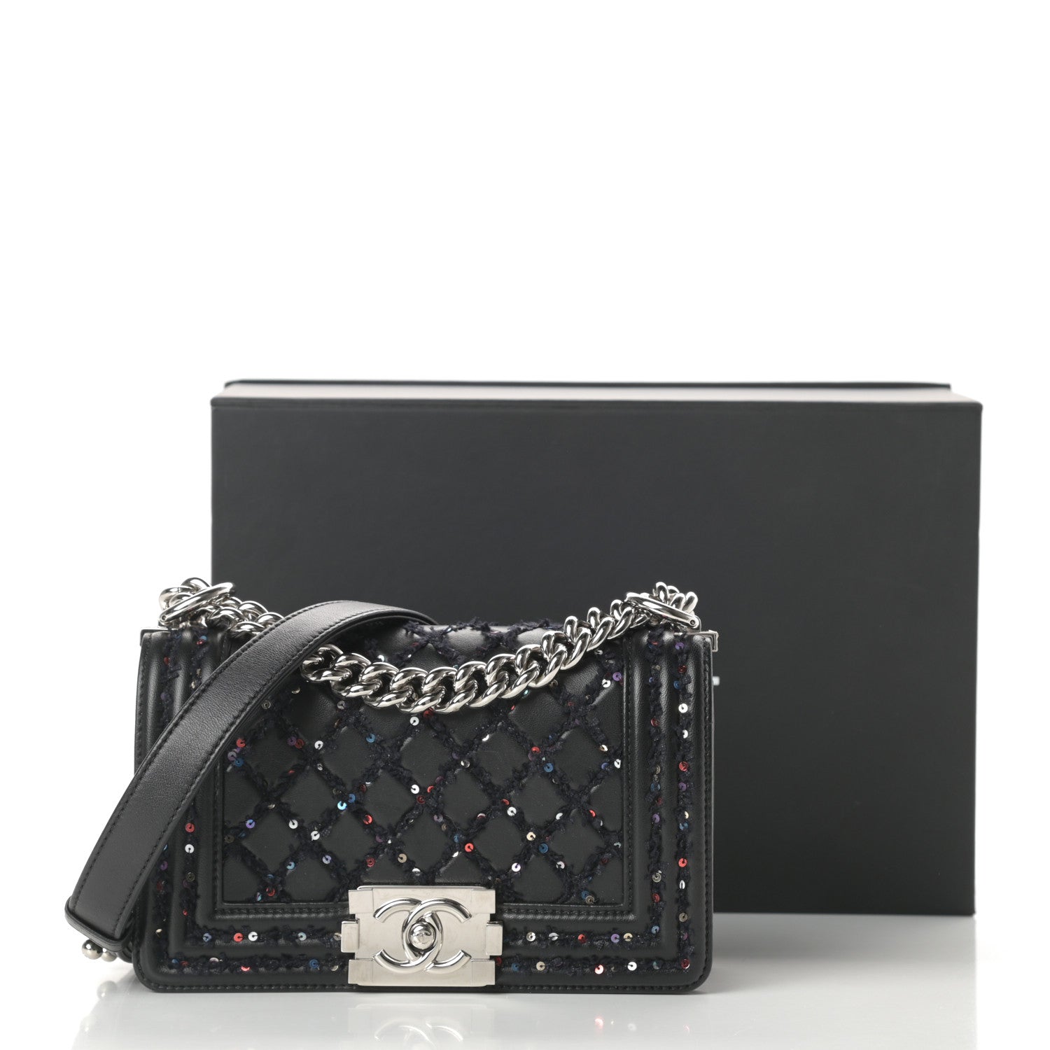 Chanel Lambskin Tweed Sequin Quilted Small Boy Flap Black 16 of 16