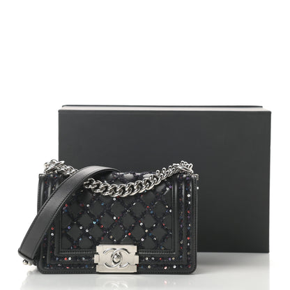 Chanel Lambskin Tweed Sequin Quilted Small Boy Flap Black 16 of 16