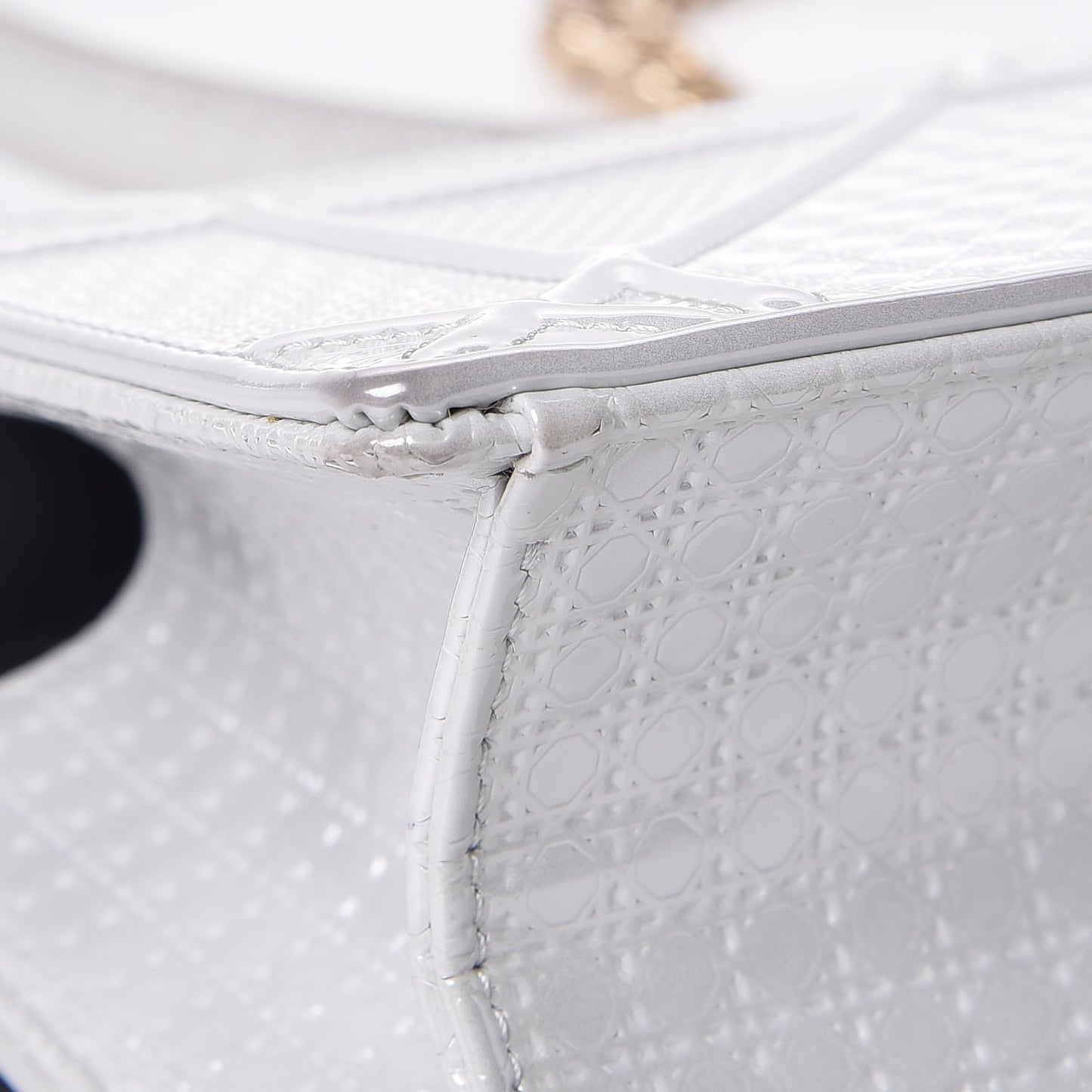 Patent Micro-Cannage Small Diorama Flap Bag White
