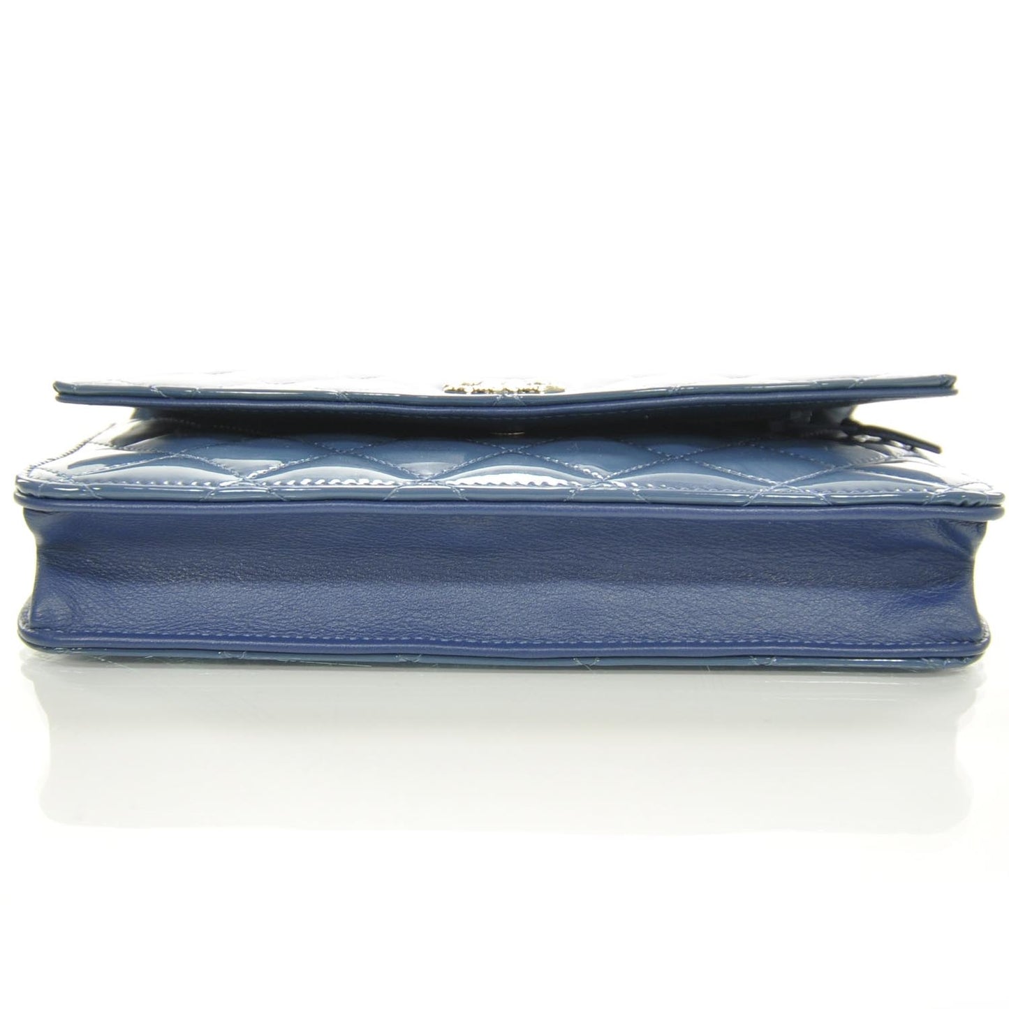 Patent Quilted Brilliant Wallet On Chain WOC Blue 12C