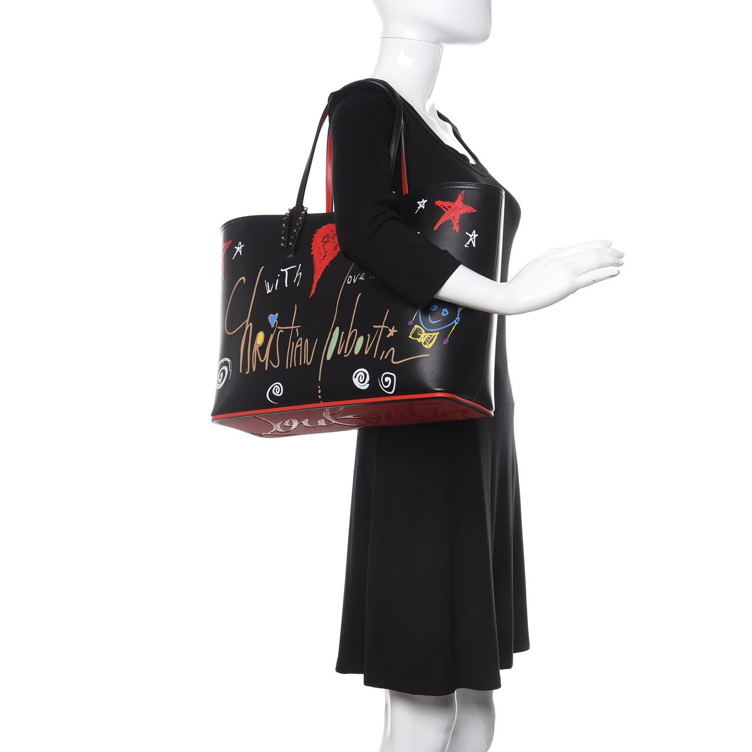 Christian Louboutin Calfskin Loubitag Spikes East West Cabata Tote Black 2 of 14