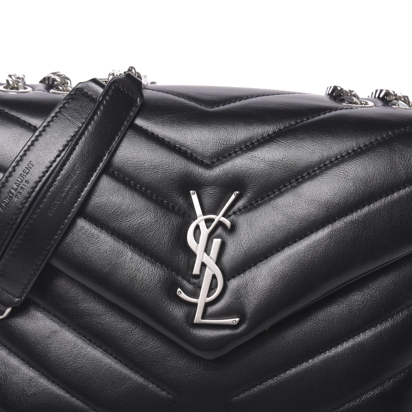 Calfskin Y Quilted Monogram Small Loulou Chain Satchel Black