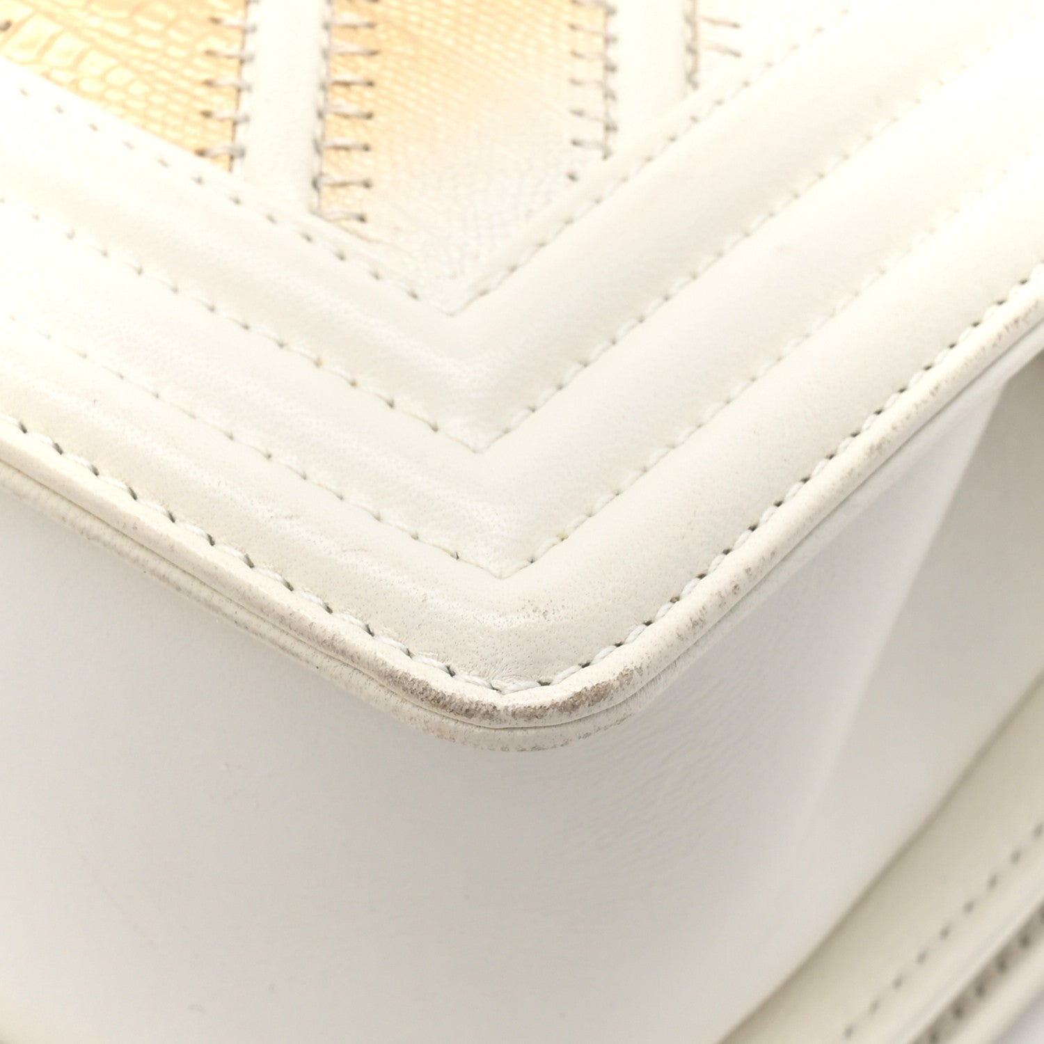 Chanel Lizard Chevron Small Boy Flap White Gold 11 of 13