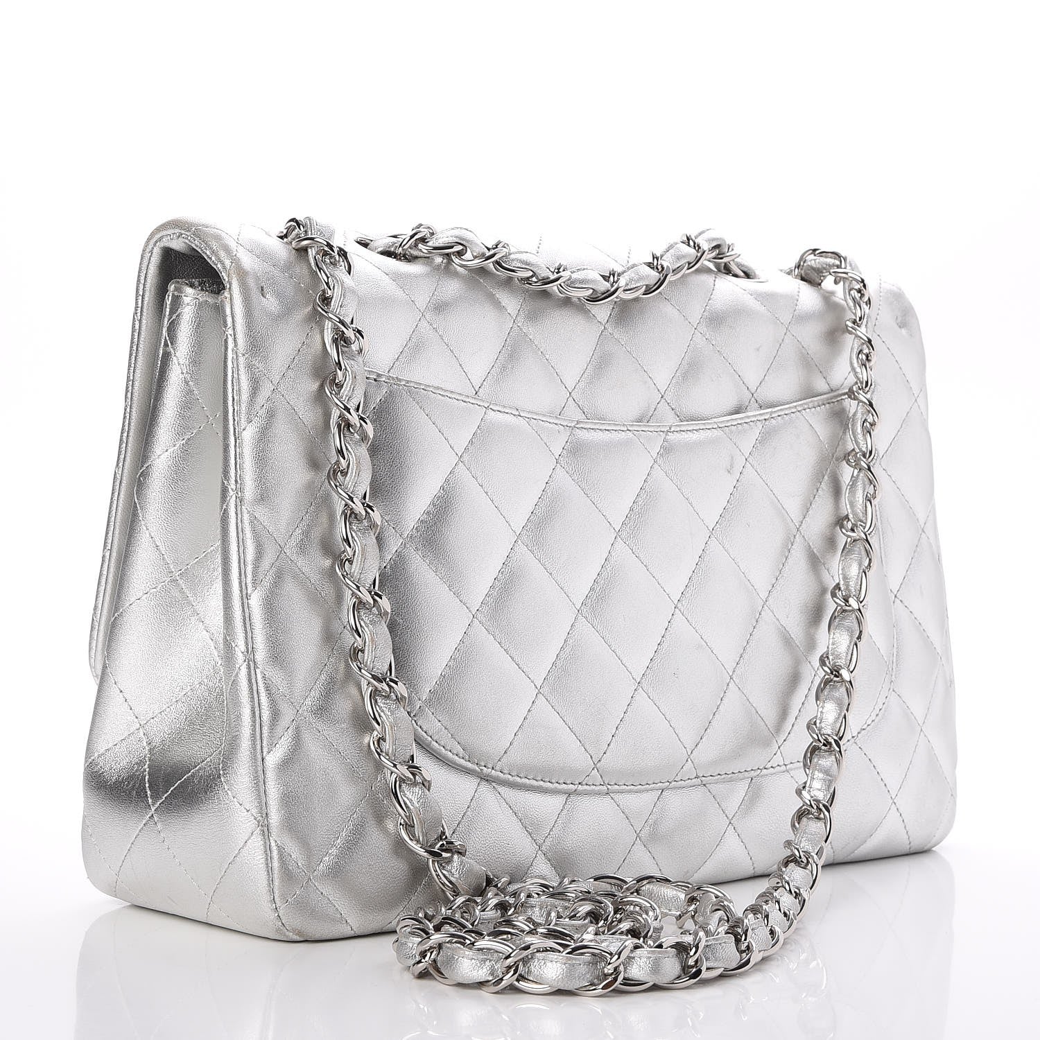 Chanel Metallic Lambskin Quilted Jumbo Single Flap Silver 3 of 8