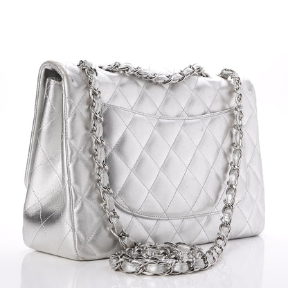 Chanel Metallic Lambskin Quilted Jumbo Single Flap Silver 3 of 8