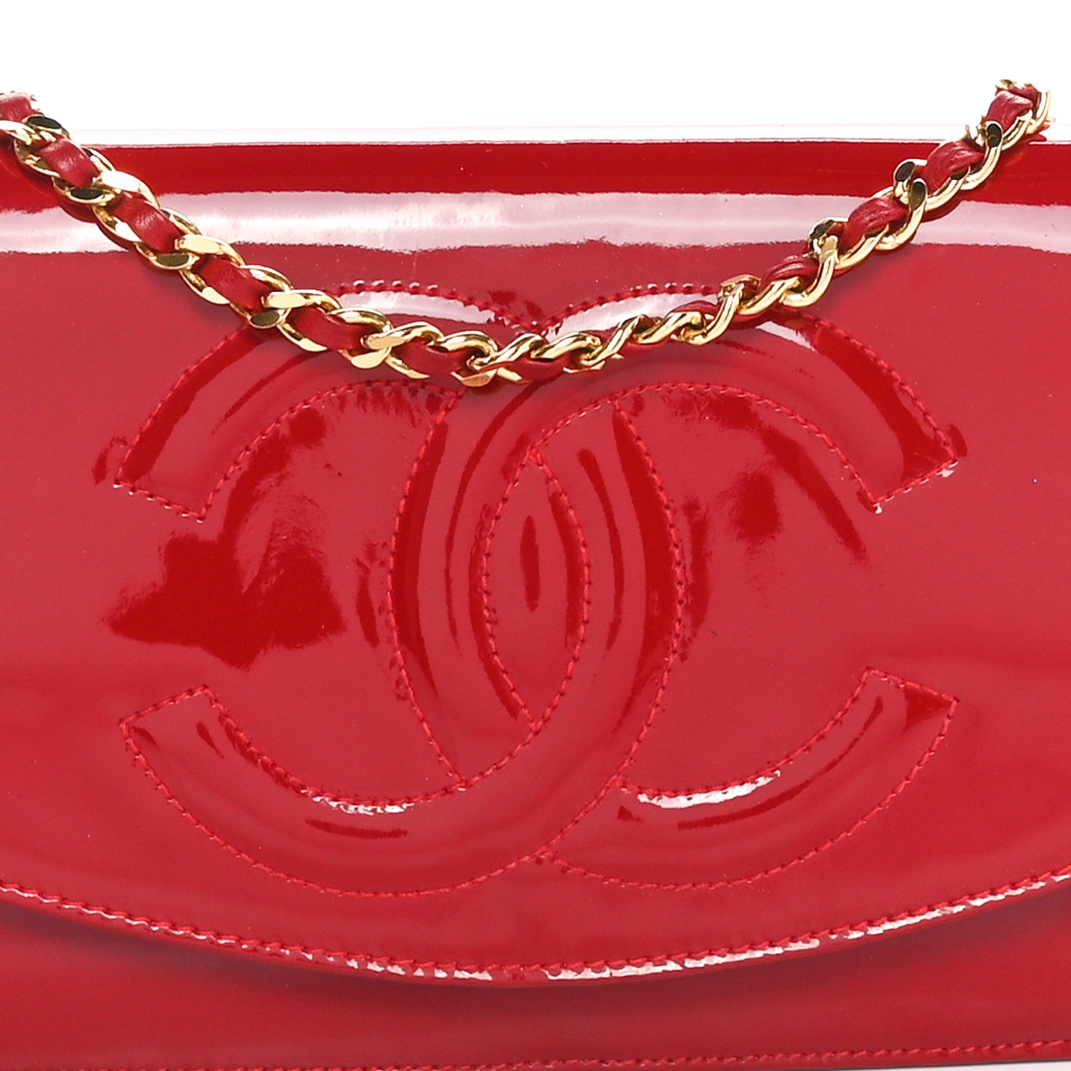 Chanel Patent Timeless CC Wallet On Chain WOC Red 9 of 12