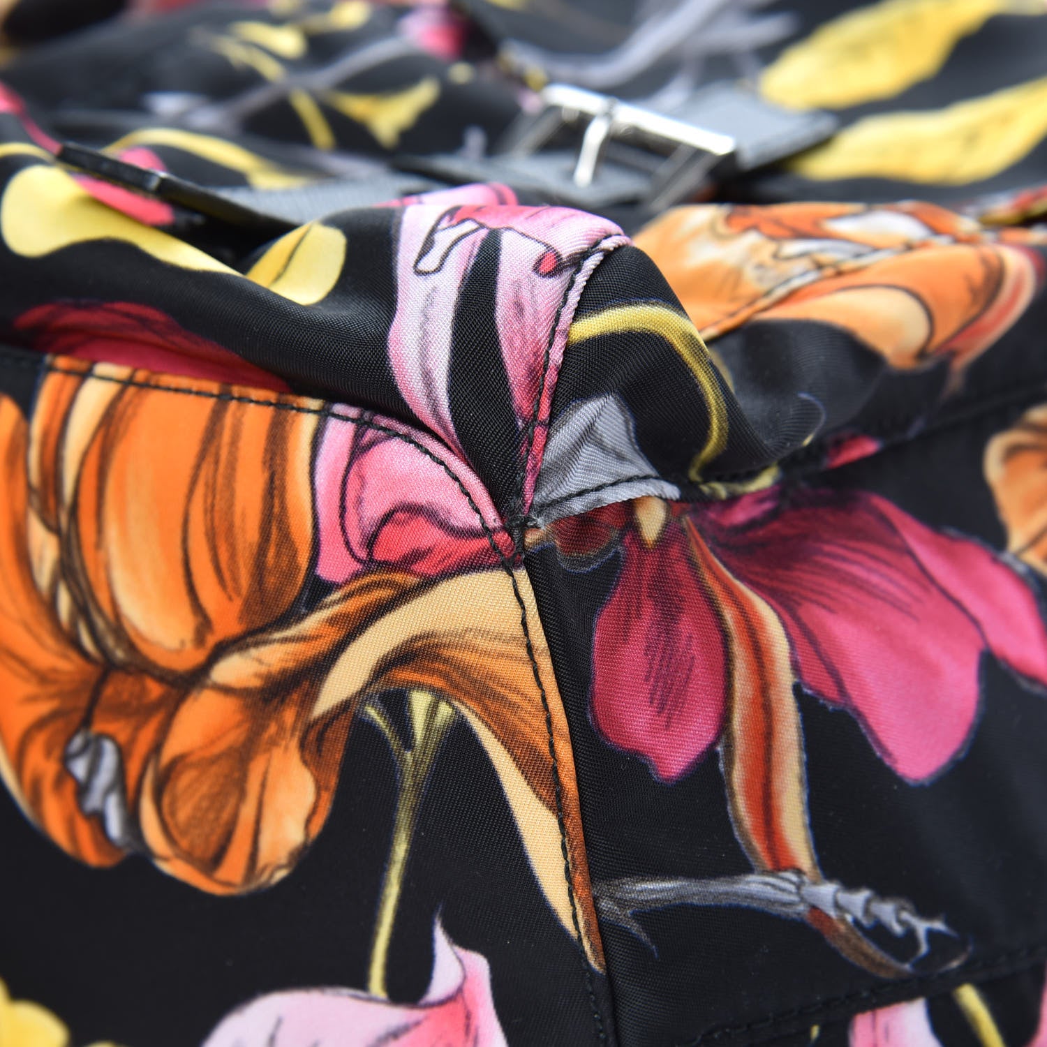 Prada Tessuto Nylon Floral Print Medium Backpack Black 9 of 10