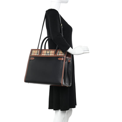 Burberry Calfskin Vintage Check Medium Two Handle Title Bag Black 2 of 12