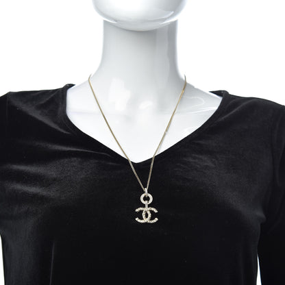 Chanel Crystal CC Logo Pendant Necklace Gold 2 of 6