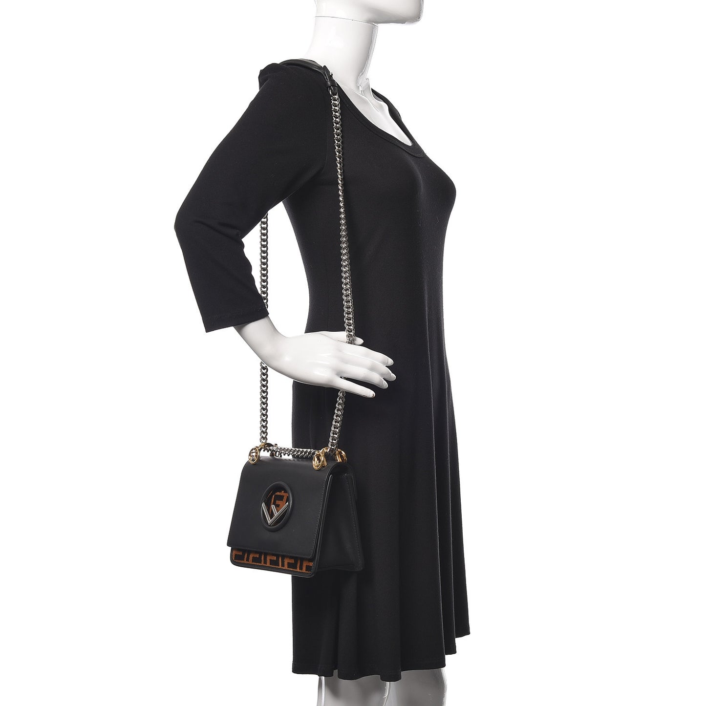 Vitello Century Velvet F is Fendi FF Small Kan I Shoulder Bag Black Tobacco