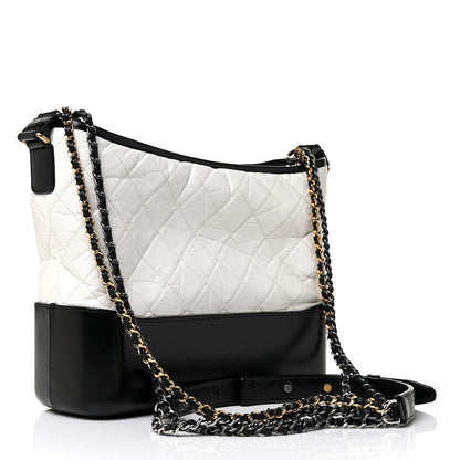 Chanel Aged Calfskin Quilted Medium Gabrielle Hobo Black White 3 of 8