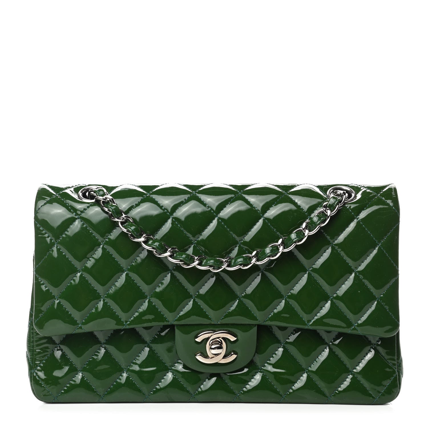 Chanel Patent Calfskin Quilted Medium Double Flap Green 1 of 12