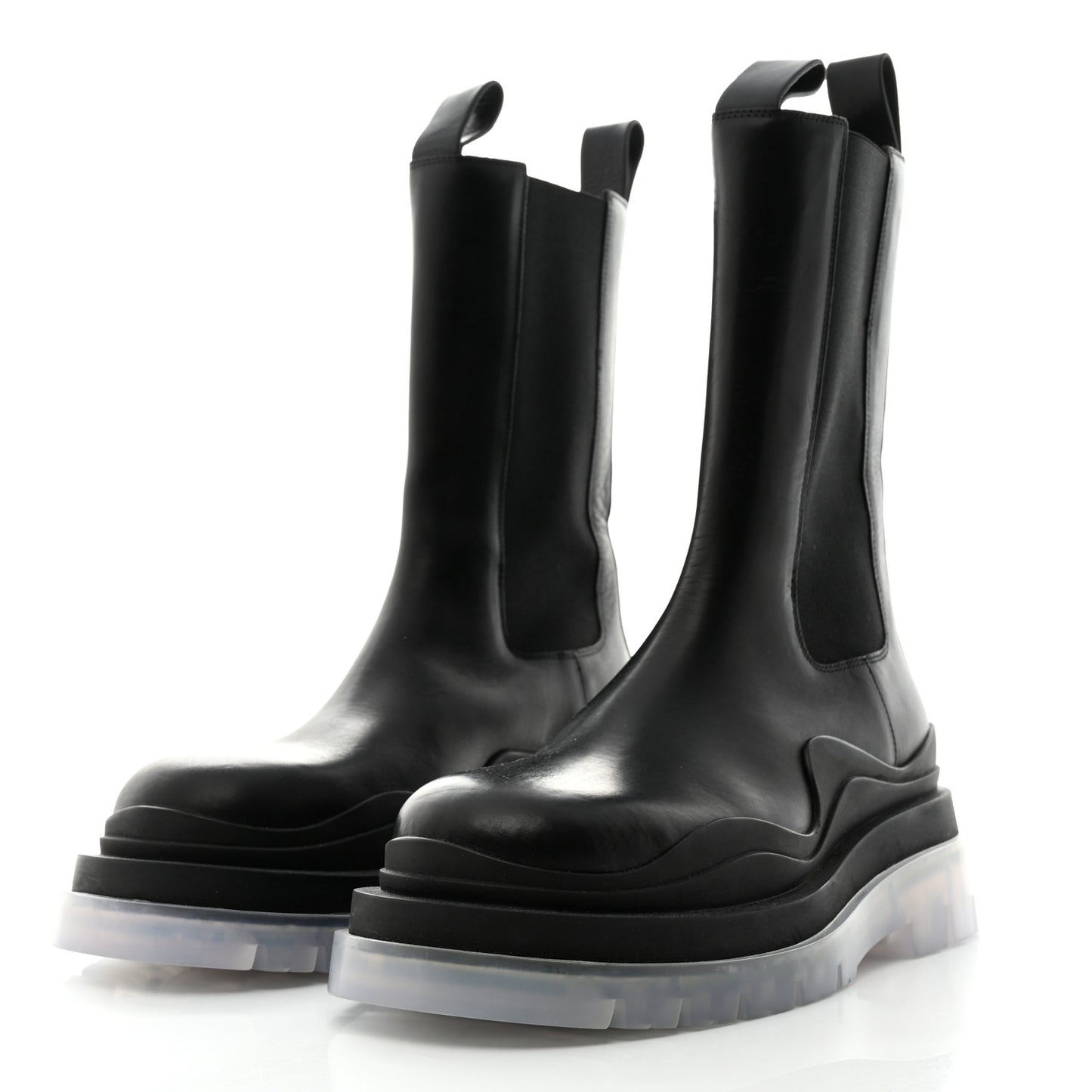 Calfskin Mens The Tire Chelsea Boots 39.5 Black Transparent