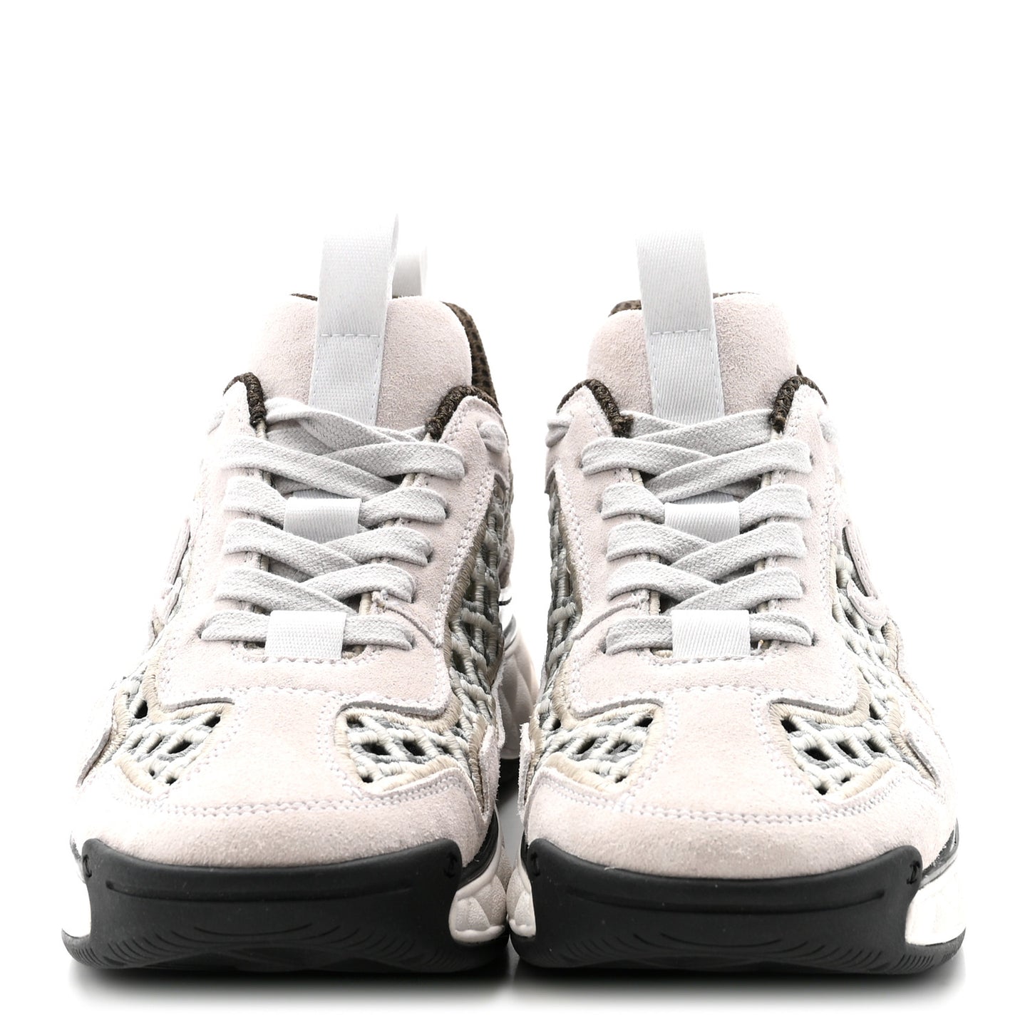 Suede Calfskin Embroidered CC Sneakers 35.5 Ecru Light Gray