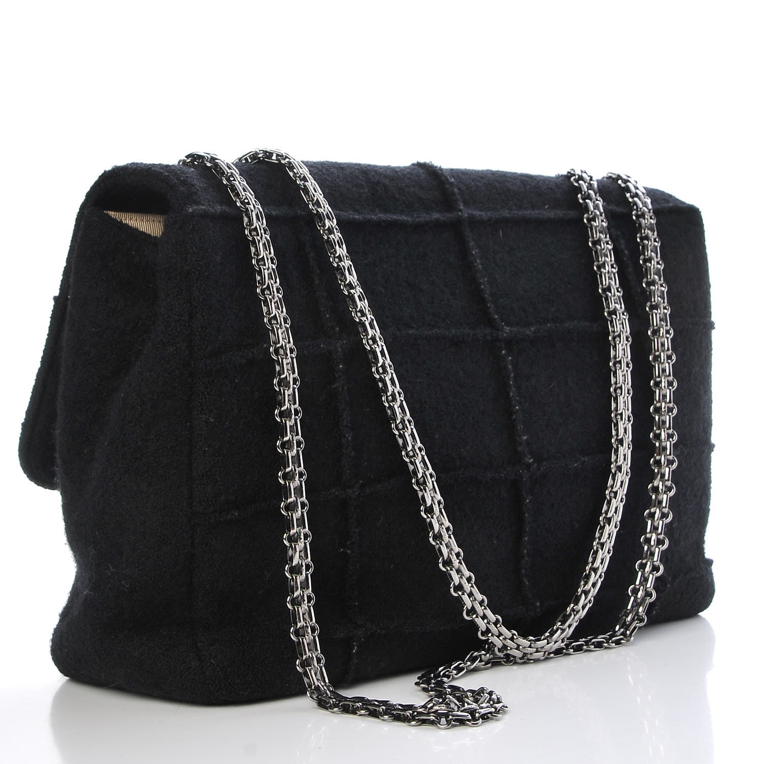 Chanel Wool Patchwork Mademoiselle Jumbo Flap Black 3 of 10