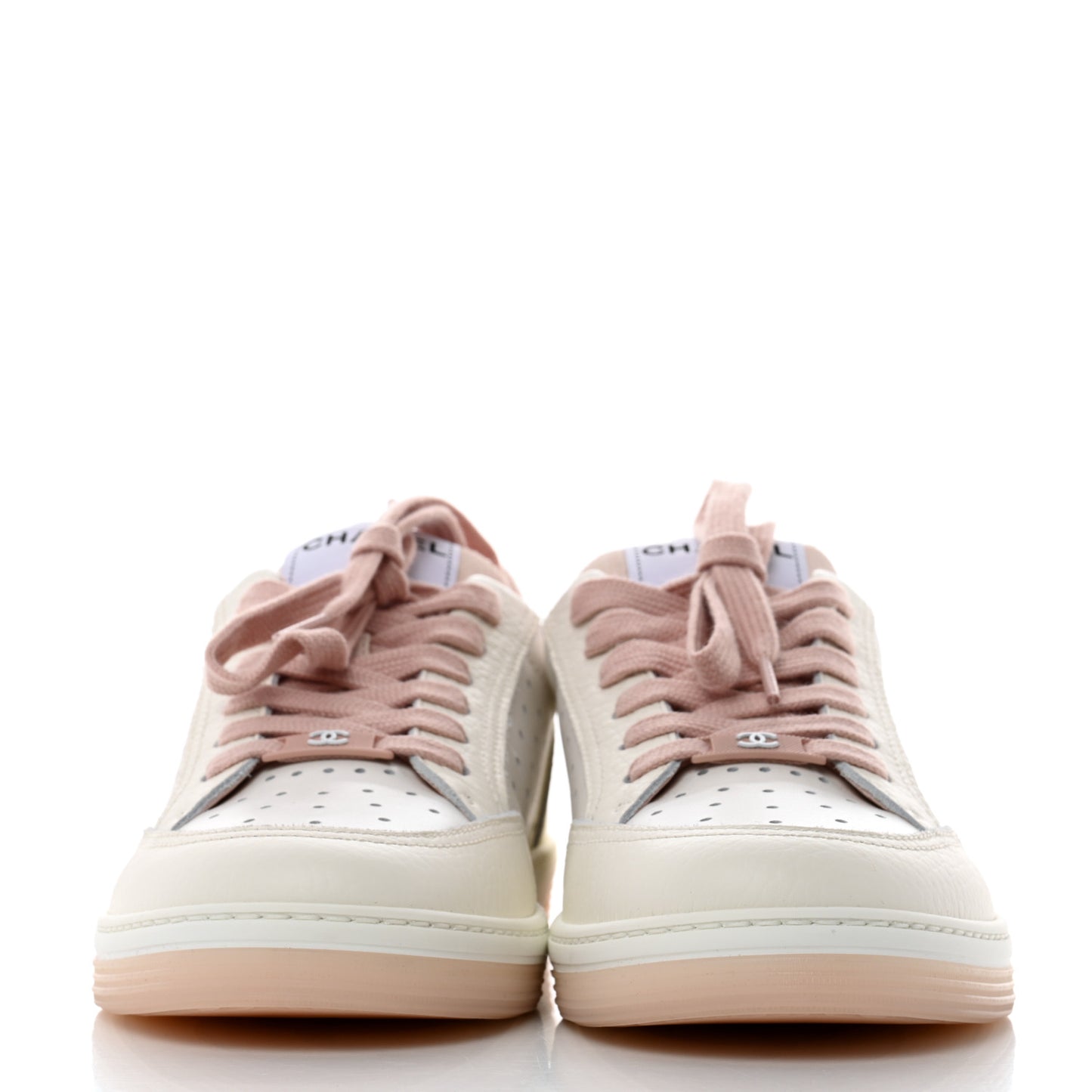 Grained Calfskin Fabric Womens Logo Sneakers 40 White Light Pink