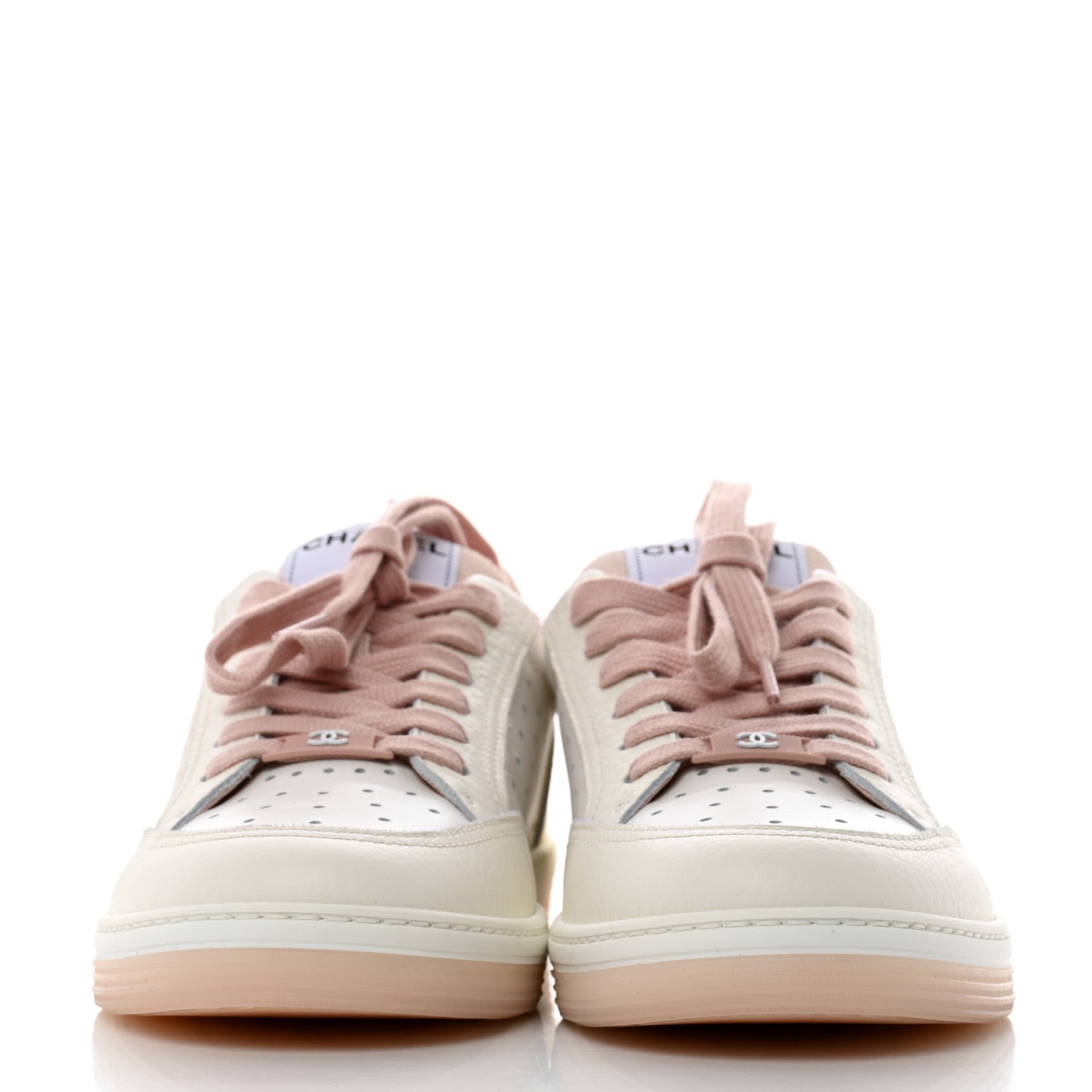 Chanel Grained Calfskin Fabric Womens Logo Sneakers 40 White Light Pink 2 of 10