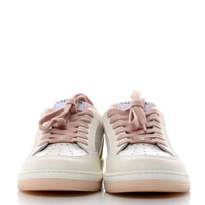 Chanel Grained Calfskin Fabric Womens Logo Sneakers 40 White Light Pink 2 of 10