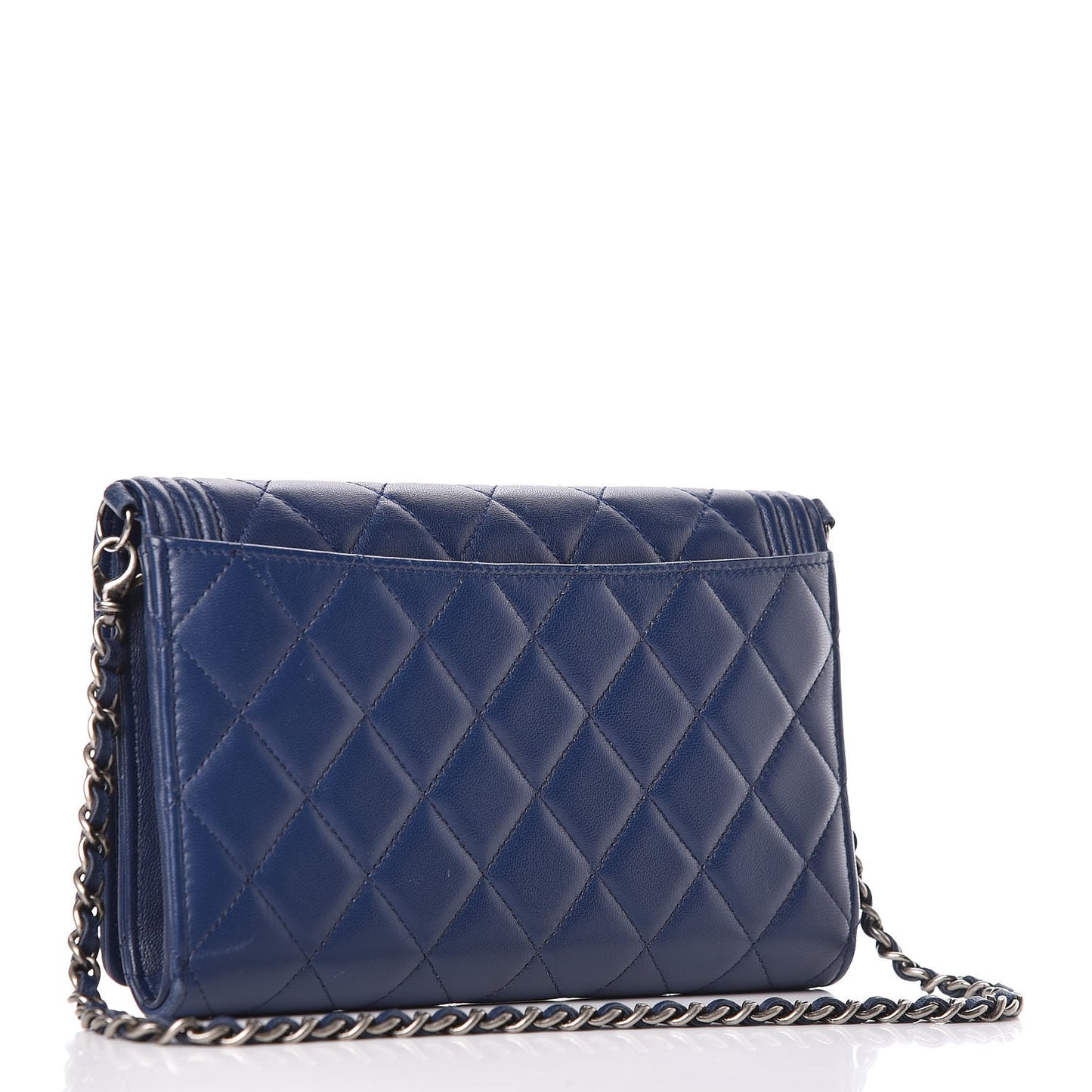 Lambskin Quilted Boy Wallet On Removable Chain WOC Navy Blue